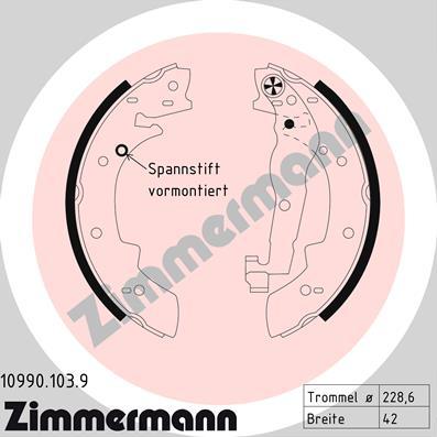 Zimmermann 10990.103.9 - Комплект спирачна челюст vvparts.bg