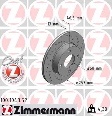 Zimmermann 100.1048.52 - Спирачен диск vvparts.bg