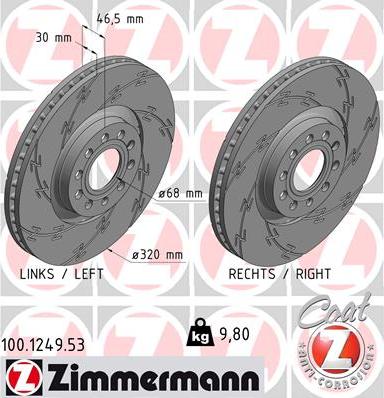 Zimmermann 100.1249.53 - Спирачен диск vvparts.bg