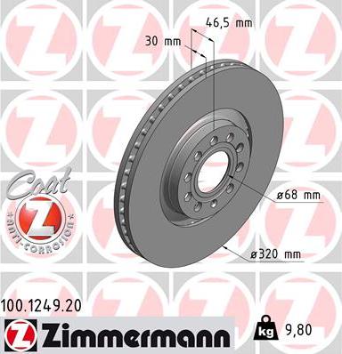 Zimmermann 100.1249.20 - Спирачен диск vvparts.bg