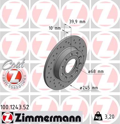 Zimmermann 100.1243.52 - Спирачен диск vvparts.bg