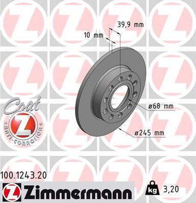 Zimmermann 100.1243.20 - Спирачен диск vvparts.bg