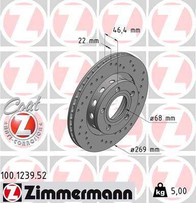 Zimmermann 100.1239.52 - Спирачен диск vvparts.bg