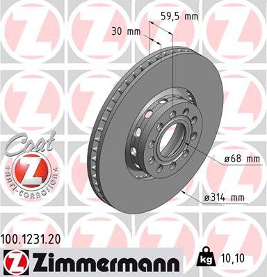 Zimmermann 100.1231.20 - Спирачен диск vvparts.bg