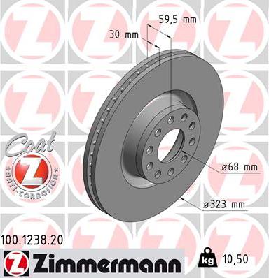 Zimmermann 100.1238.20 - Спирачен диск vvparts.bg