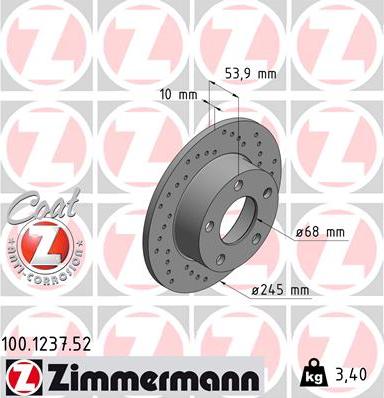 Zimmermann 100.1237.52 - Спирачен диск vvparts.bg