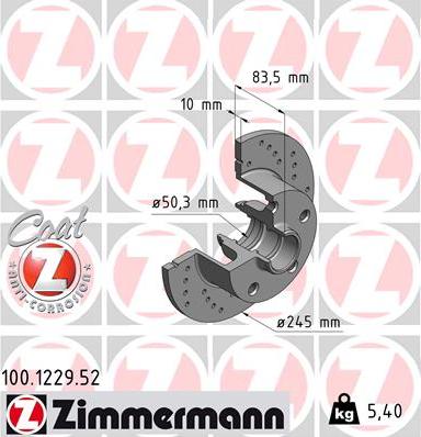 Zimmermann 100.1229.52 - Спирачен диск vvparts.bg