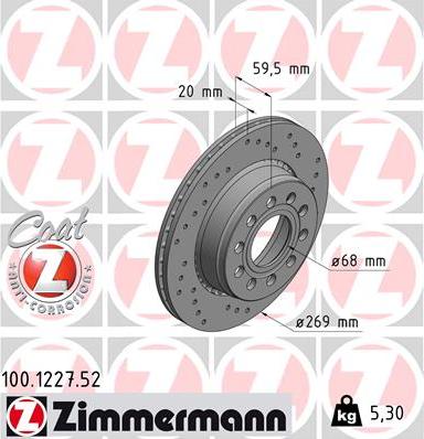 Zimmermann 100.1227.52 - Спирачен диск vvparts.bg