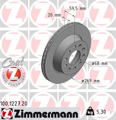 Zimmermann 100.1227.20 - Спирачен диск vvparts.bg