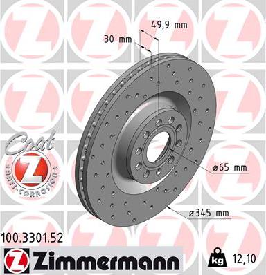Zimmermann 100.3301.52 - Спирачен диск vvparts.bg