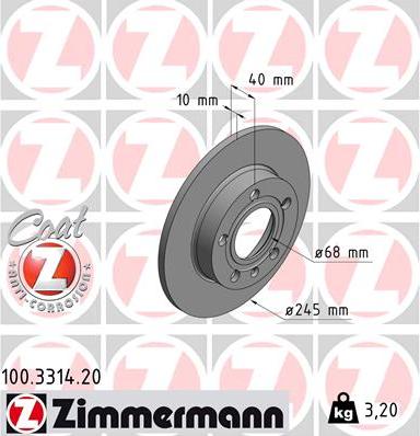 Zimmermann 100.3314.20 - Спирачен диск vvparts.bg