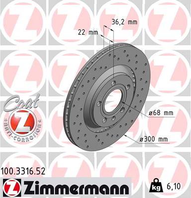 Zimmermann 100.3316.52 - Спирачен диск vvparts.bg