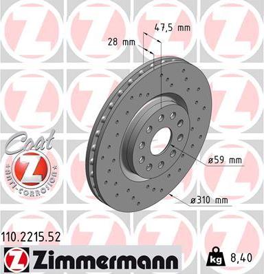 Zimmermann 110.2215.52 - Спирачен диск vvparts.bg