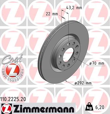 Zimmermann 110.2225.20 - Спирачен диск vvparts.bg