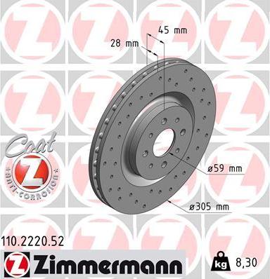 Zimmermann 110.2220.52 - Спирачен диск vvparts.bg