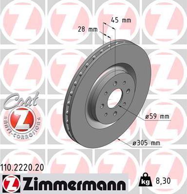 Zimmermann 110.2220.20 - Спирачен диск vvparts.bg