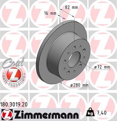 Zimmermann 180.3019.20 - Спирачен диск vvparts.bg