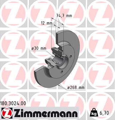 Zimmermann 180.3024.00 - Спирачен диск vvparts.bg