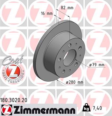 Zimmermann 180.3020.20 - Спирачен диск vvparts.bg