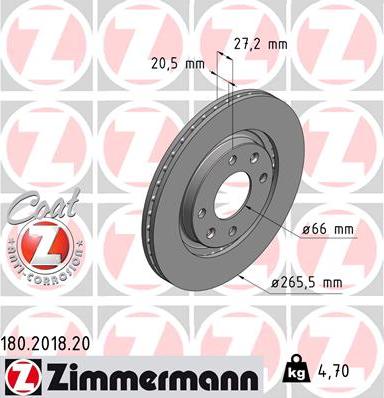 Zimmermann 180.2018.20 - Спирачен диск vvparts.bg