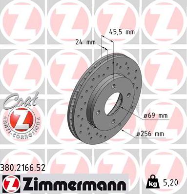 Zimmermann 380.2166.52 - Спирачен диск vvparts.bg