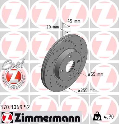 Zimmermann 370.3069.52 - Спирачен диск vvparts.bg