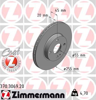 Zimmermann 370.3069.20 - Спирачен диск vvparts.bg