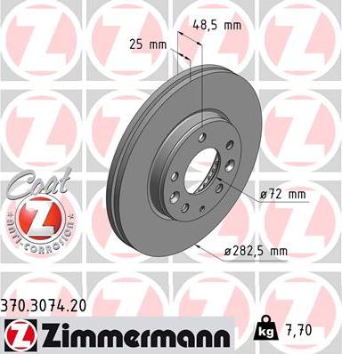 Zimmermann 370.3074.20 - Спирачен диск vvparts.bg