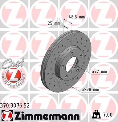 Zimmermann 370.3076.52 - Спирачен диск vvparts.bg