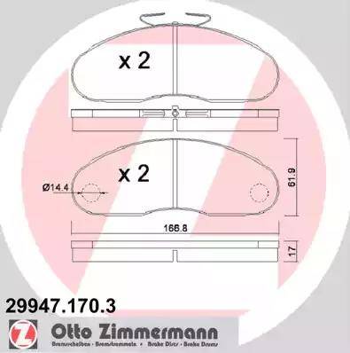 Zimmermann 29947.170.3 - Комплект спирачно феродо, дискови спирачки vvparts.bg