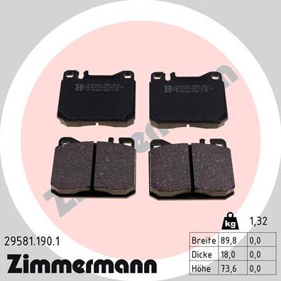 Zimmermann 29581.190.1 - Комплект спирачно феродо, дискови спирачки vvparts.bg