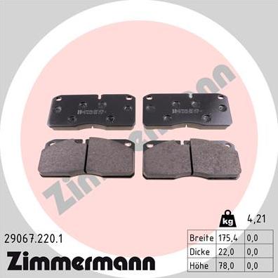 Zimmermann 29067.220.1 - Комплект спирачно феродо, дискови спирачки vvparts.bg