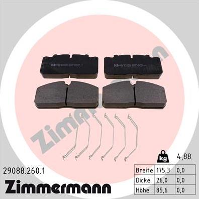 Zimmermann 29088.260.1 - Комплект спирачно феродо, дискови спирачки vvparts.bg