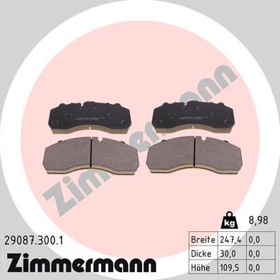 Zimmermann 29087.300.1 - Комплект спирачно феродо, дискови спирачки vvparts.bg