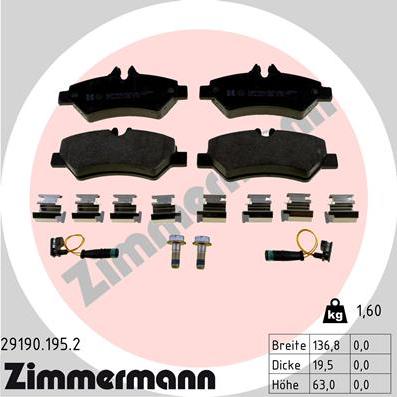 Zimmermann 29190.195.2 - Комплект спирачно феродо, дискови спирачки vvparts.bg