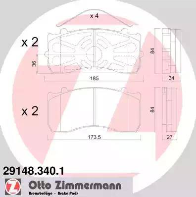 Zimmermann 29148.340.1 - Комплект спирачно феродо, дискови спирачки vvparts.bg