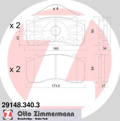 Zimmermann 29148.340.3 - Комплект спирачно феродо, дискови спирачки vvparts.bg