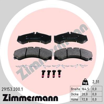 Zimmermann 29153.200.1 - Комплект спирачно феродо, дискови спирачки vvparts.bg