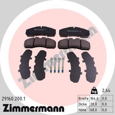 Zimmermann 29160.200.1 - Комплект спирачно феродо, дискови спирачки vvparts.bg