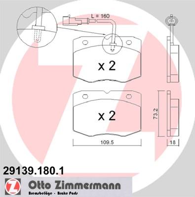 Zimmermann 29139.180.1 - Комплект спирачно феродо, дискови спирачки vvparts.bg