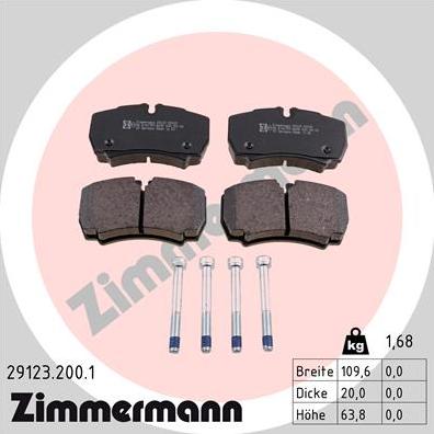 Zimmermann 29123.200.1 - Комплект спирачно феродо, дискови спирачки vvparts.bg