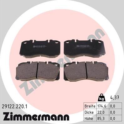 Zimmermann 29122.220.1 - Комплект спирачно феродо, дискови спирачки vvparts.bg