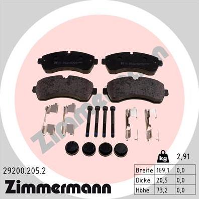 Zimmermann 29200.205.2 - Комплект спирачно феродо, дискови спирачки vvparts.bg