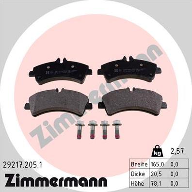 Zimmermann 29217.205.1 - Комплект спирачно феродо, дискови спирачки vvparts.bg