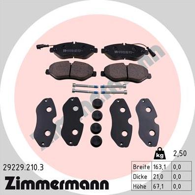 Zimmermann 29229.210.3 - Комплект спирачно феродо, дискови спирачки vvparts.bg