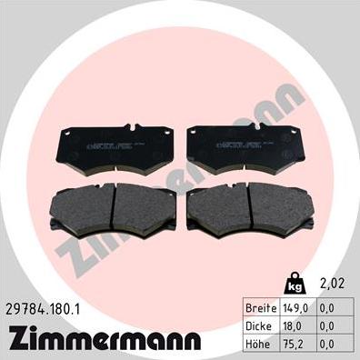 Zimmermann 29784.180.1 - Комплект спирачно феродо, дискови спирачки vvparts.bg