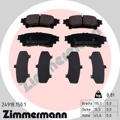Zimmermann 24918.150.1 - Комплект спирачно феродо, дискови спирачки vvparts.bg