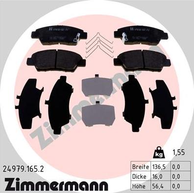 Zimmermann 24979.165.2 - Комплект спирачно феродо, дискови спирачки vvparts.bg