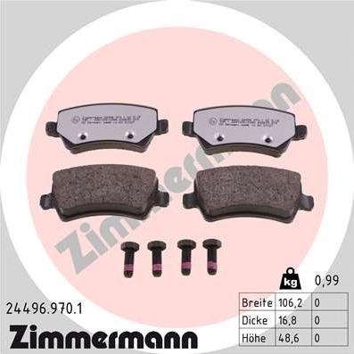 Zimmermann 24496.970.1 - Комплект спирачно феродо, дискови спирачки vvparts.bg