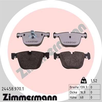 Zimmermann 24458.970.1 - Комплект спирачно феродо, дискови спирачки vvparts.bg